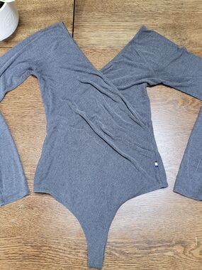 Kit and Ace Grey Wrap-Style Long Sleeve Bodysuit